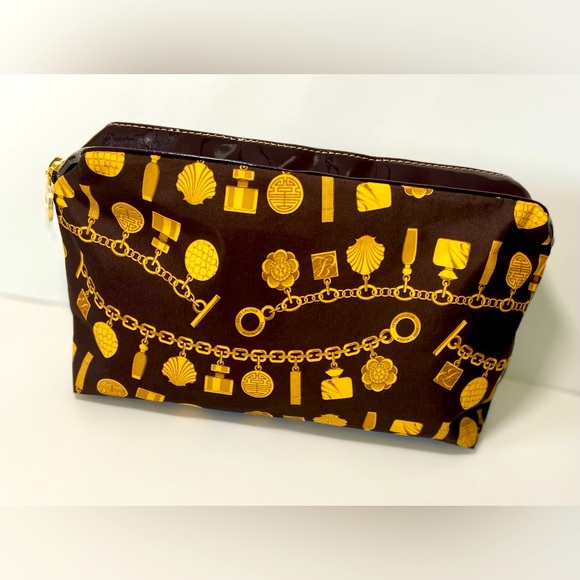 Estee Lauder Handbags - Estee Lauder Brown and Gold Cosmetic Makeup Bag New Gold Chain Bracelet Design.